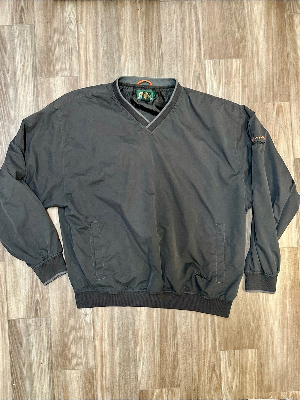 Men’s CABELA’S Charcoal V-Neck Pullover Jacket, Windcrest Windbreaker, Large